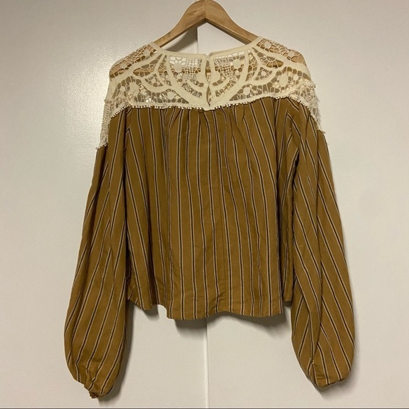 Zara Crochet Striped Top Yellow Mustard Linen Blend Top Size M - Picture 9 of 9